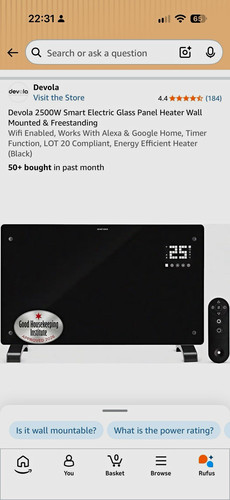 Devola 2500w smart glass - 2500w, wi-fi